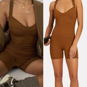 NYLORA Kizzy Ribbed Stretch Knit Short Jumpsuit in Brown Sz S Activewear Gym